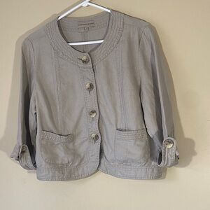 Marvin Richards Linen Cropped Jacket Beige Button Front Pockets Size L